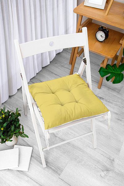 Realhomes Mustard Colored Digital Printed Fluffy Square Chair Cushion