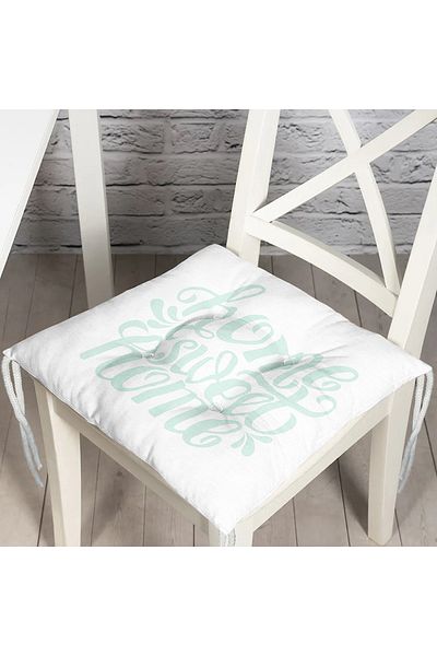 Realhomes Bulut Blue Home Sweet Home Modern Pouf Chair Cushion White