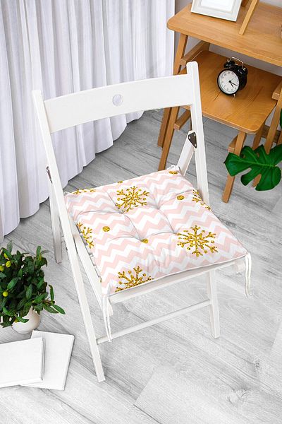 Realhomes Modern Fluffy Chair Cushion with Zigzag Powder Floor and Gold Detail