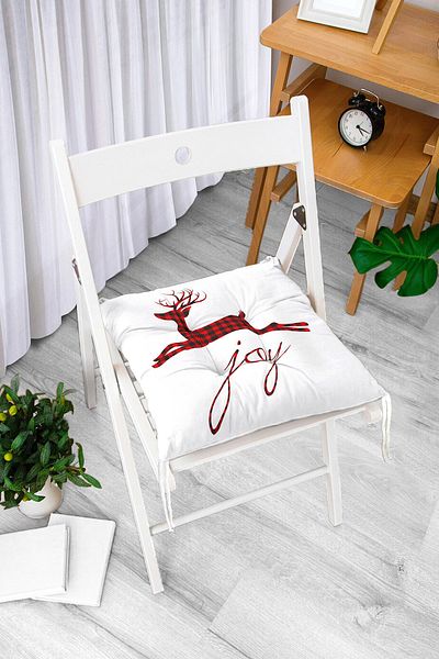 Realhomes Joy Plaid Deer Patterned Fluffy Square Chair Cushion