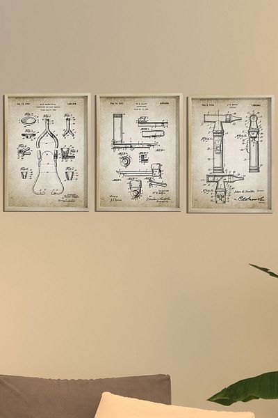 Dekor Loft Αρχαίο στηθοσκόπιο - Ωτοσκόπιο - Λαρυγγοσκόπιο με πλαίσιο από φυσικό πεύκο