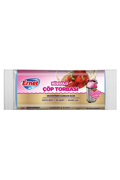 Ernet Drawstring Garbage Bag Strawberry Medium Size 15 Pieces