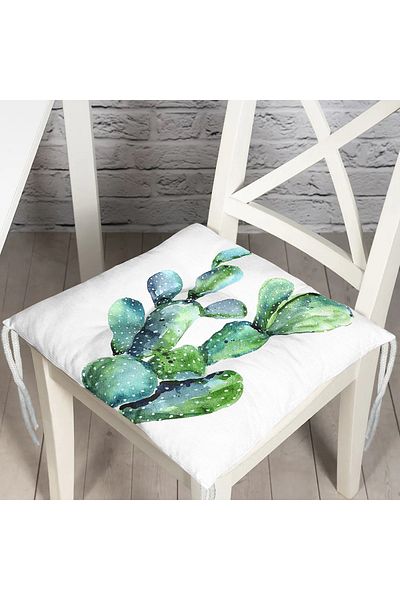 Realhomes Modern Design 3D Fluffy Chair Cushion with Watercolor Cactus Drawing