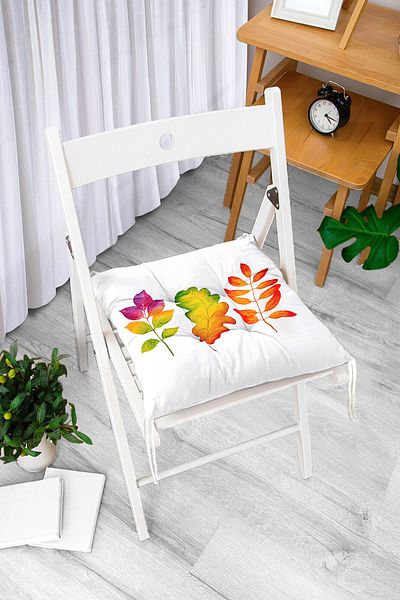 Realhomes Modern Colorful Leaf Patterned Digital Printed Fluffy Chair Cushion