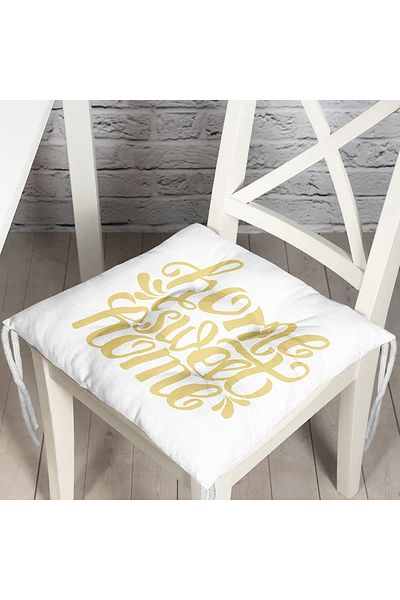 Realhomes Mustard Color Home Sweet Home Ψηφιακό εμπριμέ αφράτο μαξιλάρι καρέκλας