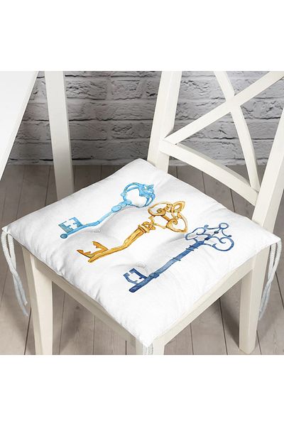 Realhomes Digital Printed Fluffy Chair Cushion with Colorful Key Pattern
