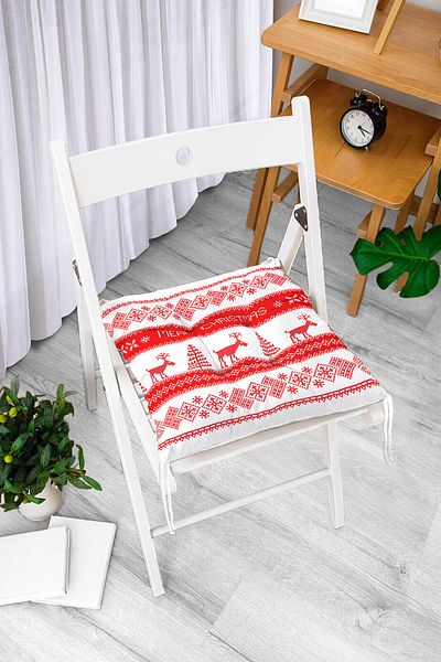 Realhomes Merry Christmas Cross Stitch Looking Deers Printed Fluffy Chair Cushion