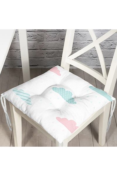 Realhomes White Special Designed Digital Printed Children's Room Pouf Chair Cushion
