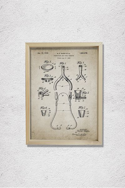 Dekor Loft Pictură murală pentru camera medicului cu cadru de pin natural Stetoscop Patent 1932