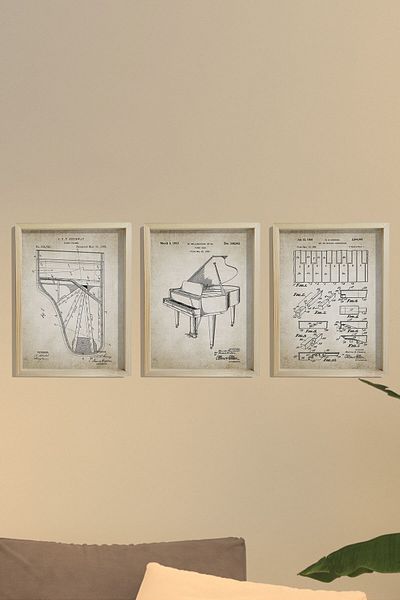 Dekor Loft Ζωγραφική τοίχου δωματίου μουσικής με φυσικό πεύκο Πατέντες πιάνου αρχαίας ουράς 1885