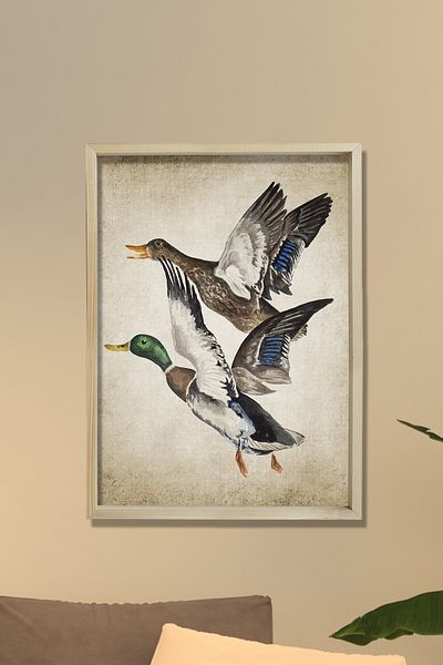 Dekor Loft Pictură murală antică rață într-un cadru de pin natural