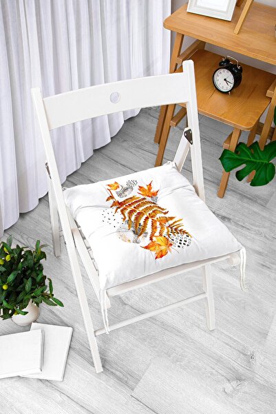 Realhomes Jastuk za stolicu sa uzorkom suvog jesenjeg lišća na belom mermerno...