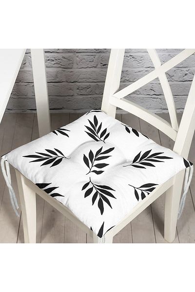 Realhomes Black and White Leaf Patterned Fluffy Square Chair Cushion