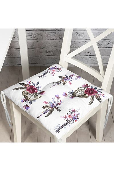 Realhomes Digital Printed Pouf Chair Cushion with Pocket Clock Drawing and Key Motif