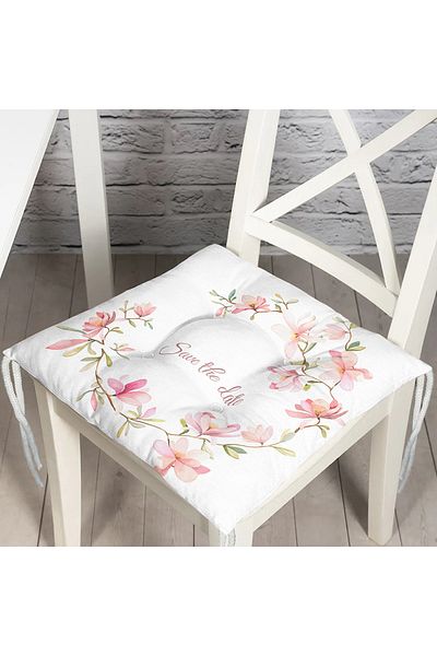 Realhomes Save The Date Flower Patterned Digital Printed Fluffy Chair Cushion