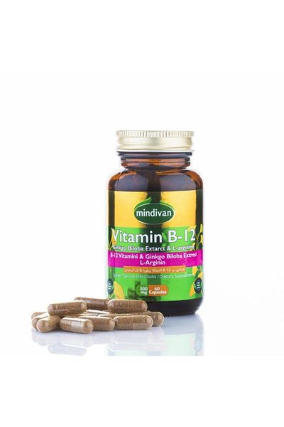 Mindivan Vitamin B12 -Ginko Bloba Extract - L Arginin 60 Capsules 500 Mg