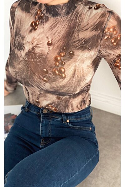 Bipantolon Γυναικεία μακρυμάνικη μπλούζα από τούλι με χάντρες