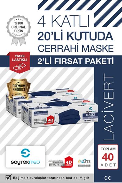 SAYTEKMED İki Kat Meltblown Koruması / İki Maske Gücünde / 4 Katlı Lacivert M...