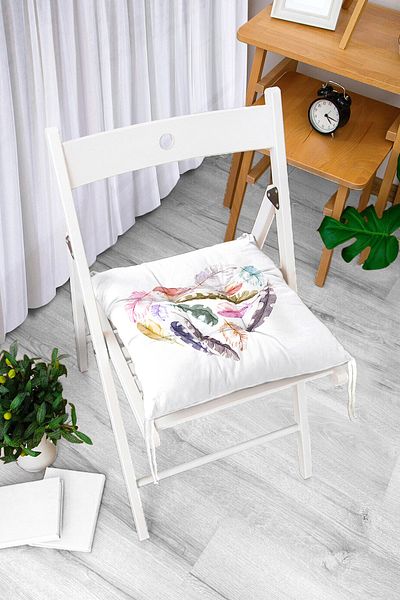 Realhomes Colorful Feathers Heart Motif Fluffy Square Chair Cushion