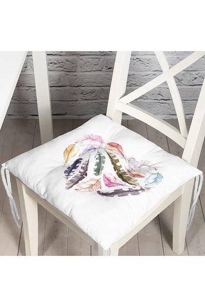 Realhomes Colorful Feathers Heart Motif Fluffy Square Chair Cushion