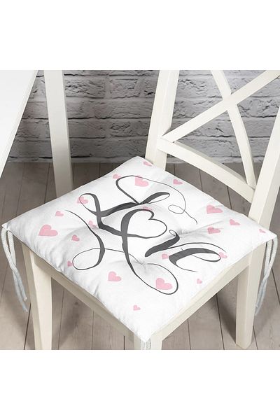 Realhomes Love Written Heart Polka Dot Motif Fluffy Square Chair Cushion