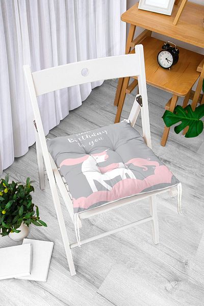 Realhomes Pink and White Striped Fluffy Chair Cushion with Happy Birthday Design
