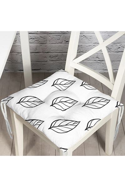 Realhomes Modern Fluffy Chair Cushion with Black and White Leaf Motif
