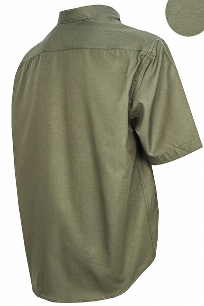 Varetta Men's Green Short Sleeve Plus Size Cotton Satin Collar Buttoned Men's Shirt