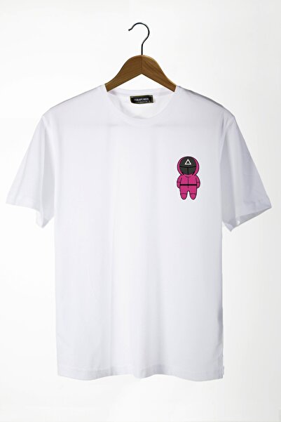 COLLIE Tricou pentru bărbați, alb, cu imprimeu Squid Game Doll, cu gât rotund...