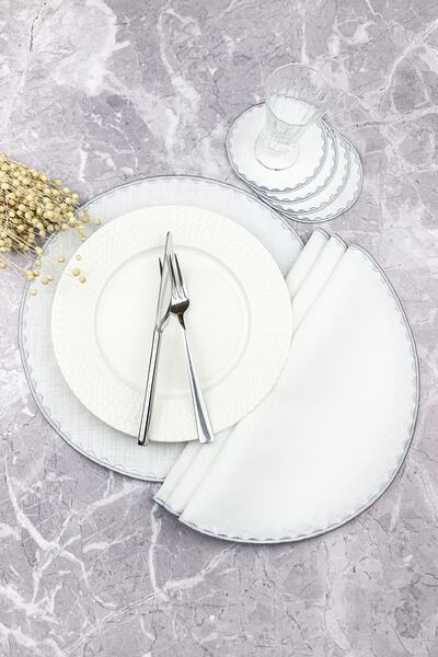 WEARE2 Set de 8 piese, rotund, brodat, de culoare gri argintiu, pentru servir...