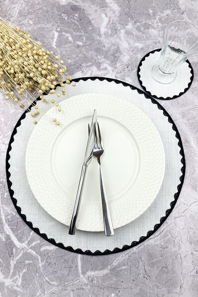 WEARE2 Set de 2 piese cu broderie rotundă de culoare neagră, șervețel america...