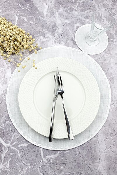 WEARE2 Set de 2 piese cu broderie rotundă de culoare albă, șervețel american ...