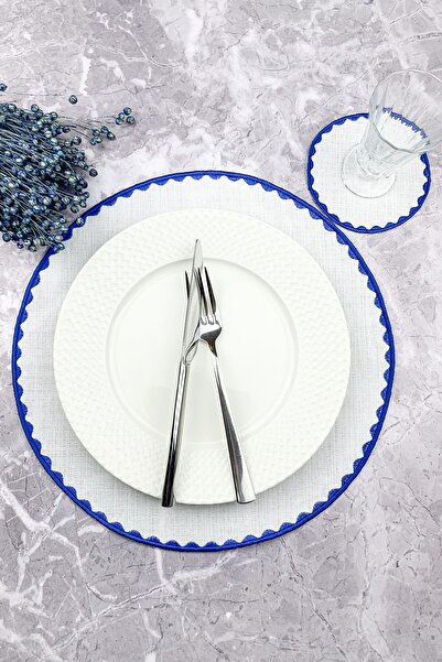 WEARE2 Синій круглий вишитий набір із 2 предметів: серветки та коктейльні сер...