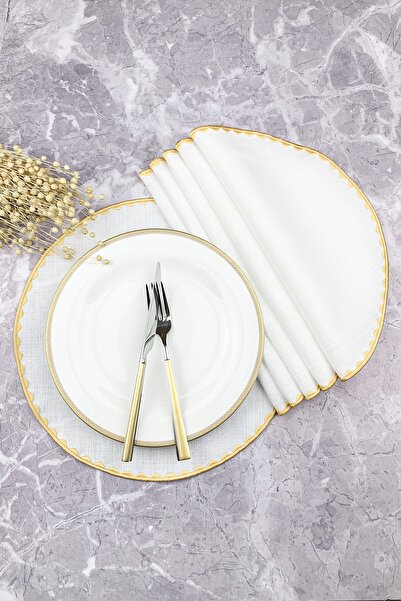 WEARE2 Χρυσό χρώμα, στρογγυλό, κεντημένο, αμερικάνικο σερβίτσιο 6 τεμαχίων