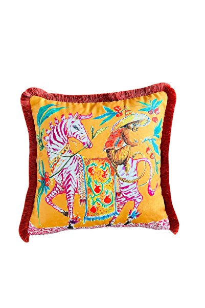 ge living Подушка з оббивкою з оксамиту з малюнком рожевої зебри, розмальована аквареллю