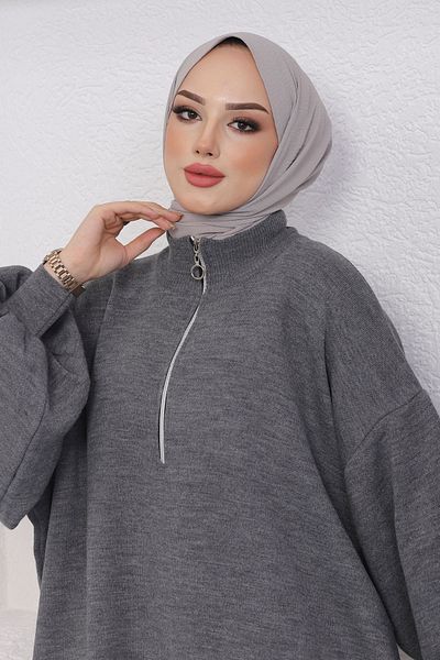 InStyle Sara Stricktunika mit Reißverschluss – Anthrazit