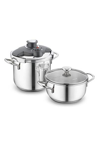 KORKMAZ A175 Aqua 4 Piece Pressure Cooker Gray 6.0 Lt