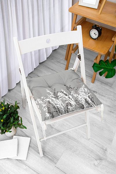 Realhomes Pernă de scaun cu puf cu design special cu motiv de flori albe pe fundal gri