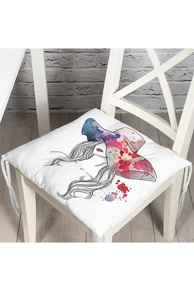Realhomes Digital Printed Fluffy Square Chair Cushion with Colorful Hat Design