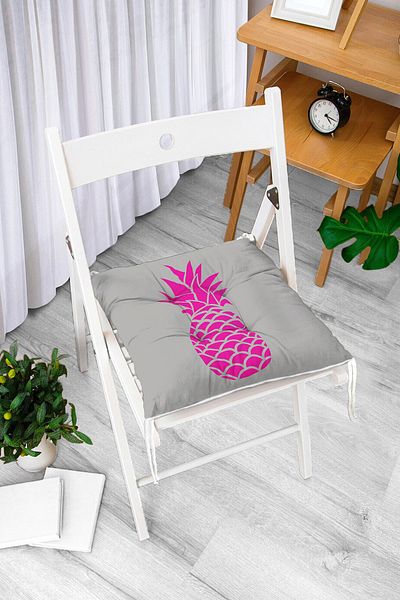 Realhomes Gray Floor Pineapple Printed Digital Fluffy Chair Cushion