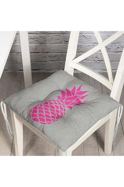 Realhomes Gray Floor Pineapple Printed Digital Fluffy Chair Cushion