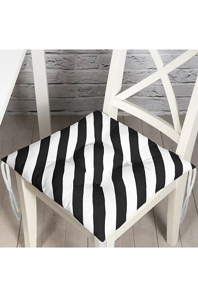 Realhomes Black and White Striped Digital Printed Fluffy Chair Cushion