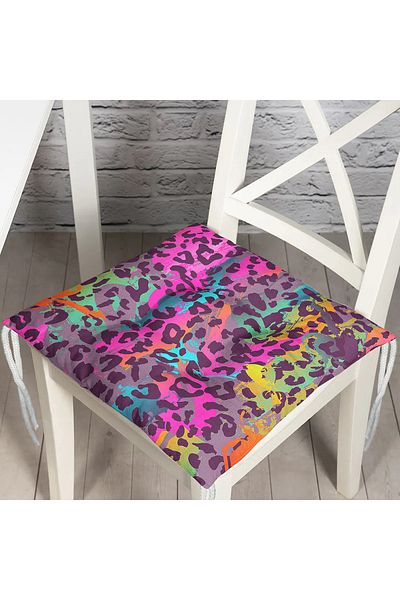 Realhomes Colorful Leopard Patterned Digital Printed Modern Fluffy Chair Cushion