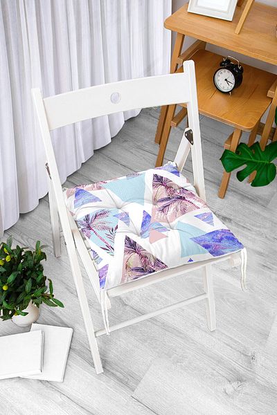 Realhomes Blue Geometric Shaped Palm Motif Digital Printed Pouf Chair Cushion