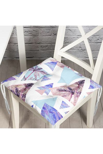 Realhomes Blue Geometric Shaped Palm Motif Digital Printed Pouf Chair Cushion