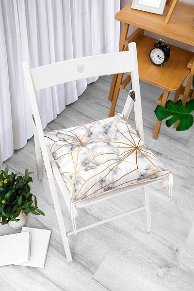 Realhomes Gold Geometric Shapes Specially Designed Pouf Chair Cushion on Marble Floor