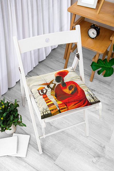 Realhomes 3D Fluffy Square Chair Cushion with African Oil Painting Drawing