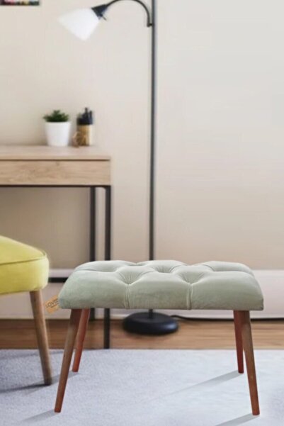 LOVİSSE HOME Krem Arya Gürgen Retro Ahşap Ayaklı Dekoratif Chester Bench Puf ...