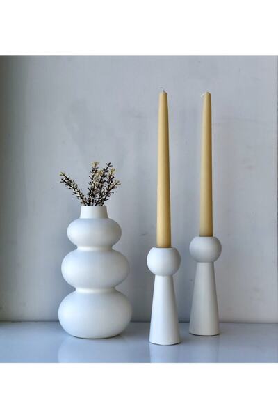 thiramis homeconcept Beyaz Bubble Vazo & Bubble 2’li Mumluk Set