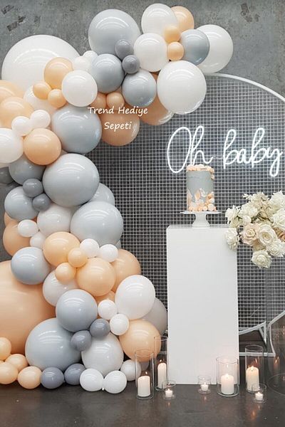 Trend Hediye Sepeti Pastel White - Gray - Skin Color 100 Pieces Balloon Chain Retro